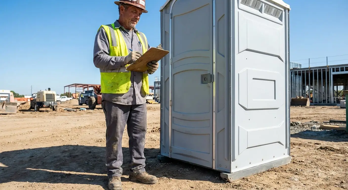 Portable toilet delivery truck ready for service in Lake Forest, IL